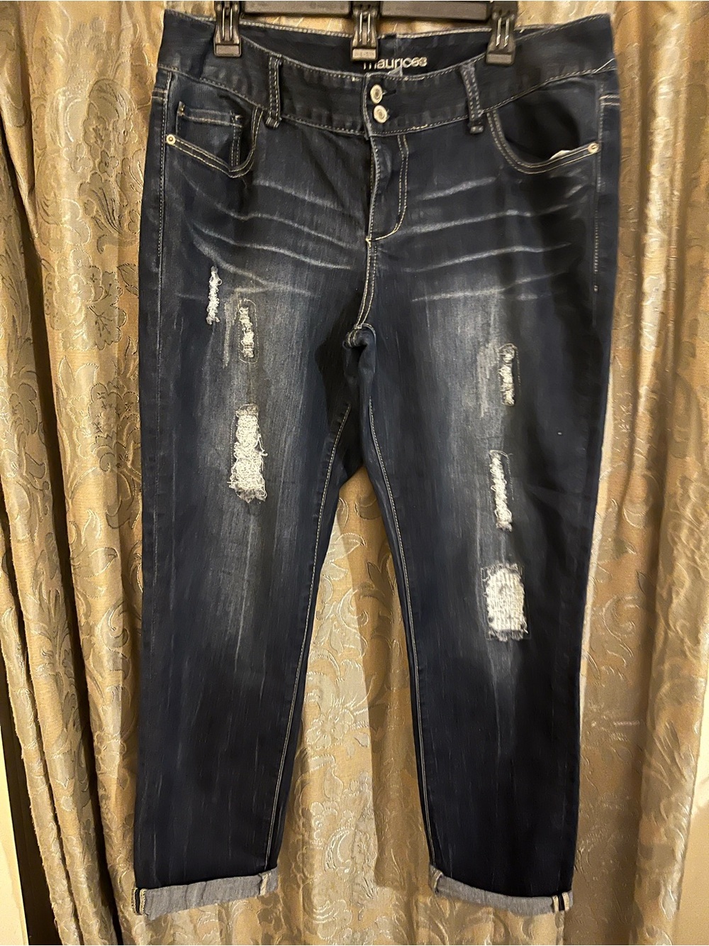 Maurices Distressed Dark Blue Slim Straight Jeans
